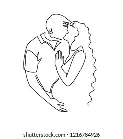 Continuous single drawn one line of enamored conjugal pregnant couple drawn by hand picture silhouette. One line art vector illustration. Character of a pregnant woman with her husband