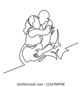 Continuous single drawn one line of enamored conjugal pregnant couple drawn by hand picture silhouette. One line art vector illustration. Character of a pregnant woman with her husband