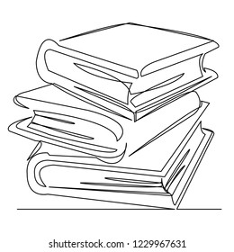 Continuous Single Drawn One Line Stack Of Books Hand-drawn Picture Silhouette. Line Art. Doodle
