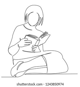 continuous single drawn one line girl reads a book hand-drawn picture silhouette. Line art. doodle