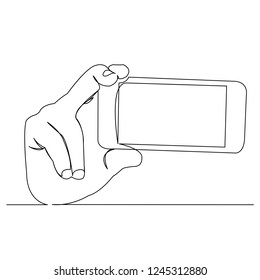 continuous single drawn one line hand with phone hand-drawn picture silhouette. Line art. doodle