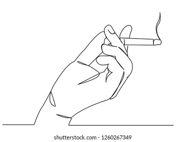 continuous single drawn one line hand with a cigarette hand-drawn picture silhouette. line art doodle