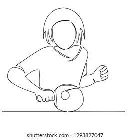continuous single drawn one line girl plays pinpong hand-drawn picture silhouette. Line art. doodle