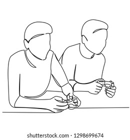 continuous single drawn one line children playing a game console hand-drawn picture silhouette. Line art. doodle