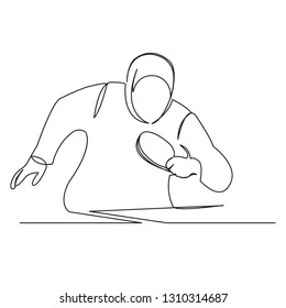 continuous single drawn one line muslim girl woman playing ping pong hand-drawn picture silhouette. Line art. doodle