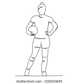 continuous single drawn one line female girl soccer player hand-drawn picture silhouette. Line art. doodle
