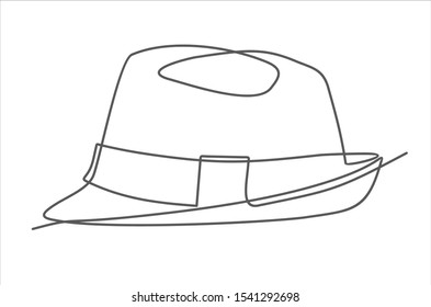 Continuous single drawn one line men hat hand-drawn picture silhouette. Line art.