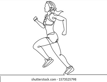 continuous single drawn one line girl on a run