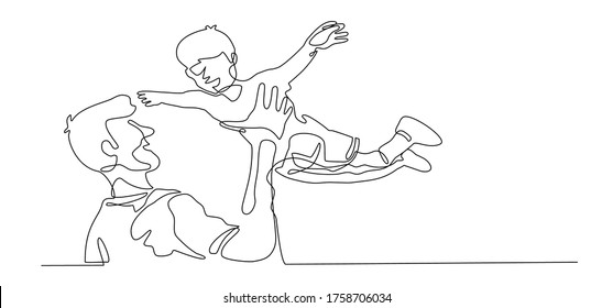 Continuous single drawn one line drawing of a father and children lovely family concept Father's Day card happiness moment. vector illustration.