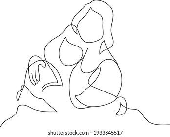  continuous single drawn one line mom   daughter  happiness illustration in modern artistic design 