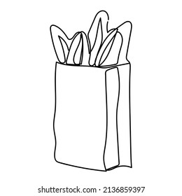 continuous single drawn one line boy bread drawn by hand picture silhouette. Line art. French loaves in the basket