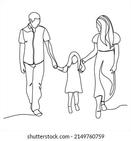 continuous single drawn one line family mum dad and two daughters and son big family hand-drawn picture silhouette. Line art. doodle
