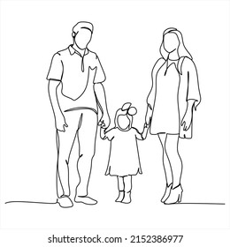 continuous single drawn one line family mum dad and two daughters and son big family hand-drawn picture silhouette. Line art. doodle
