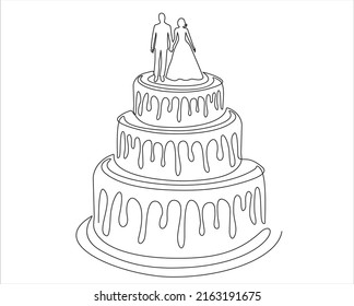 continuous single drawn one line wedding cake hand-drawn picture silhouette. Line art.