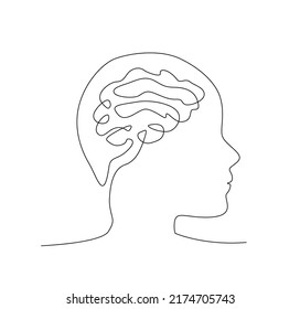 Continuous Single Drawn One Line Brain Stock Vector (Royalty Free ...