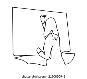 Continuous single drawn one line of person presentation standing to teaching, coaching, and presenting. Person writing on blank board to explain something. Continuous line drawing. Vector illustration