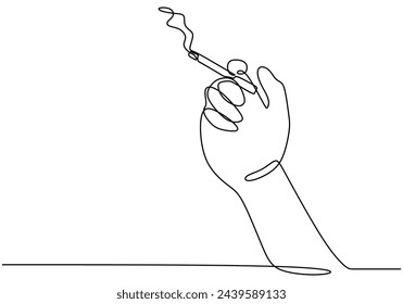 continuous single drawn one line hand with a cigarette