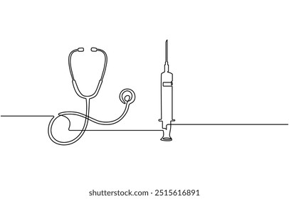 continuous single drawn one line stethoscope freehand drawn picture silhouette, doctors day Continuous one line art drawing of stethoscope vector art illustration