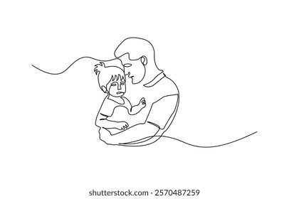 Continuous single drawn one line dad tosses, plays with his child hand-drawn picture, Fathers Day line art.Solid line,continuous one line drawing.