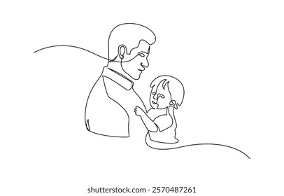 Continuous single drawn one line dad tosses, plays with his child hand-drawn picture, Fathers Day line art.Solid line,continuous one line drawing.