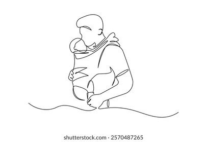 Continuous single drawn one line dad tosses, plays with his child hand-drawn picture, Fathers Day line art.Solid line,continuous one line drawing.