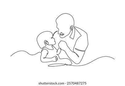 Continuous single drawn one line dad tosses, plays with his child hand-drawn picture, Fathers Day line art.Solid line,continuous one line drawing.