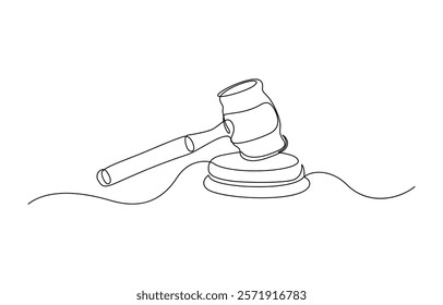 Continuous single drawn one line hammer for the judge drawn from the hand picture, Judge hammer one continuous single line art drawing.