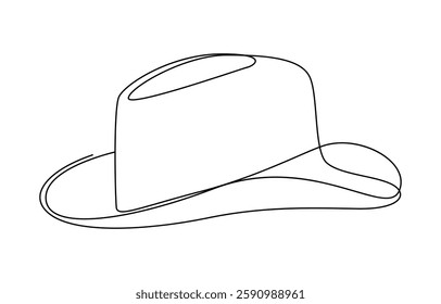 Continuous single drawn one line men hat, one line drawing of cowboy hat. Simple cowboy hat line art
