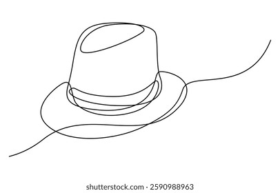 Continuous single drawn one line men hat, one line drawing of cowboy hat. Simple cowboy hat line art