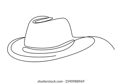 Continuous single drawn one line men hat, one line drawing of cowboy hat. Simple cowboy hat line art