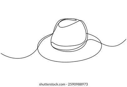 Continuous single drawn one line men hat, one line drawing of cowboy hat. Simple cowboy hat line art