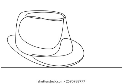 Continuous single drawn one line men hat, one line drawing of cowboy hat. Simple cowboy hat line art