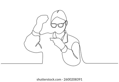continuous single drawn one line female scientist with a microscope hand-drawn picture, One continuous line drawing of scientist do research in the laboratory with white background.