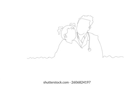 Continuous single drawn one line doctor examines the toddler drawn from the hand picture silhouette. Line art. The doctor examines the newborn. Hand made vector not Al
