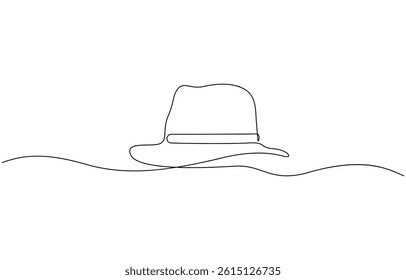 Continuous single drawn one line men hat, one line drawing of cowboy hat, Vector continuous one line drawing of panama hat simple line art vector illustration.