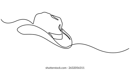 Continuous single drawn one line men hat, one line drawing of cowboy hat. Simple concept line art, Cowboy hat continuous one line drawing vector illustration. Premium vector, Boater Hat Continuous.