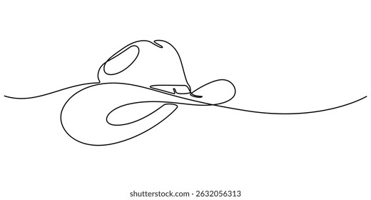 Continuous single drawn one line men hat, one line drawing of cowboy hat. Simple concept line art, Cowboy hat continuous one line drawing vector illustration. Premium vector, Boater Hat Continuous.
