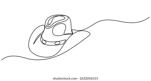 Continuous single drawn one line men hat, one line drawing of cowboy hat. Simple concept line art, Cowboy hat continuous one line drawing vector illustration. Premium vector, Boater Hat Continuous.