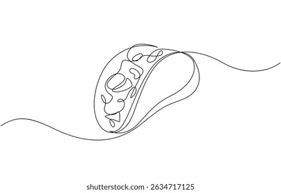Continuous single drawn one line taco hand-drawn picture silhouette, Food and drink concept. Vector illustration minimalist isolated on white background.