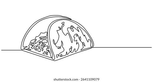 continuous single drawn one line taco hand-drawn picture silhouette. Mexican food tacos, one line art Taco vector illustration. line art, one continuous line, simple, hand drawn and sketch style. for 