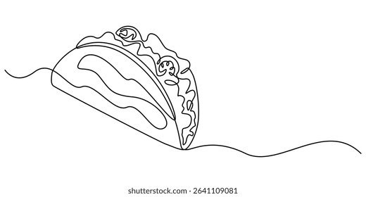 continuous single drawn one line taco hand-drawn picture silhouette. Mexican food tacos, one line art Taco vector illustration. line art, one continuous line, simple, hand drawn and sketch style. for 