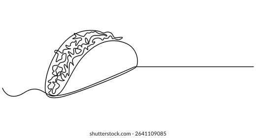 continuous single drawn one line taco hand-drawn picture silhouette. Mexican food tacos, one line art Taco vector illustration. line art, one continuous line, simple, hand drawn and sketch style. for 