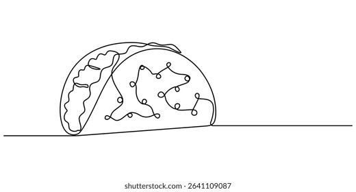 continuous single drawn one line taco hand-drawn picture silhouette. Mexican food tacos, one line art Taco vector illustration. line art, one continuous line, simple, hand drawn and sketch style. for 
