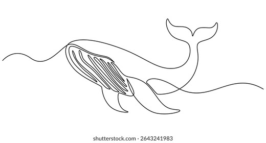 Continuous single drawn one line drawing of whale. Vector illustration, Continuous one line drawing of dolphin. Simple illustration of dolphin pair line art vector illustration, Continuous one line