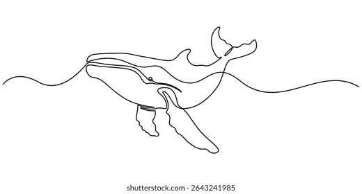 Continuous single drawn one line drawing of whale. Vector illustration, Continuous one line drawing of dolphin. Simple illustration of dolphin pair line art vector illustration, Continuous one line