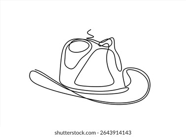 Continuous single drawn one line men hat, one line drawing of cowboy hat. Hand drawn one line vector. Editable stroke