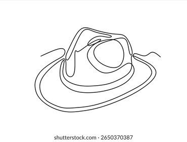 Continuous single drawn one line men hat, one line drawing of cowboy hat. Hand drawn one line vector. Editable stroke	