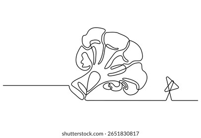 Silhueta desenhada à mão de legumes de brócolis de linha única contínua. Linha de arte. Doodle, uma linha única contínua de brócolis verde isolado no fundo branco. conceito de comida vegetal
