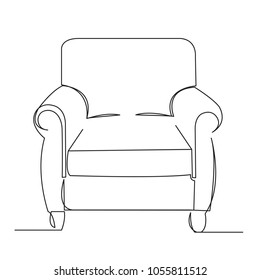 continuous single drawn one-line armchair hand-drawn picture silhouette. Line art.