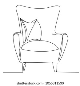 continuous single drawn one-line armchair hand-drawn picture silhouette. Line art.